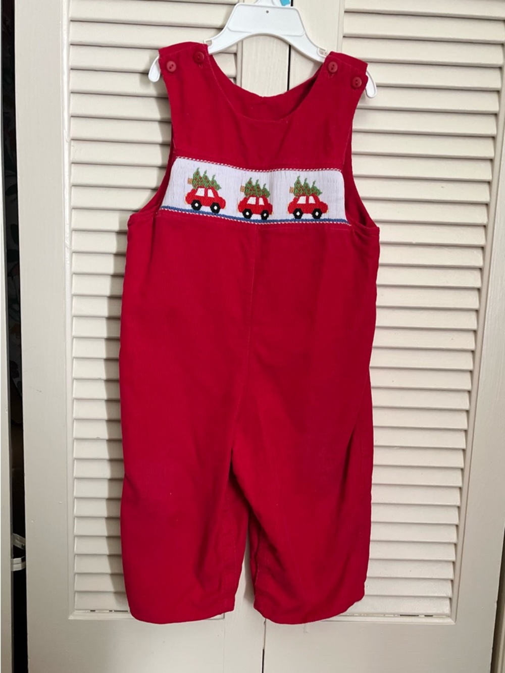 Anavini Red Smocked Corduroy Holiday Jon Jon 24m